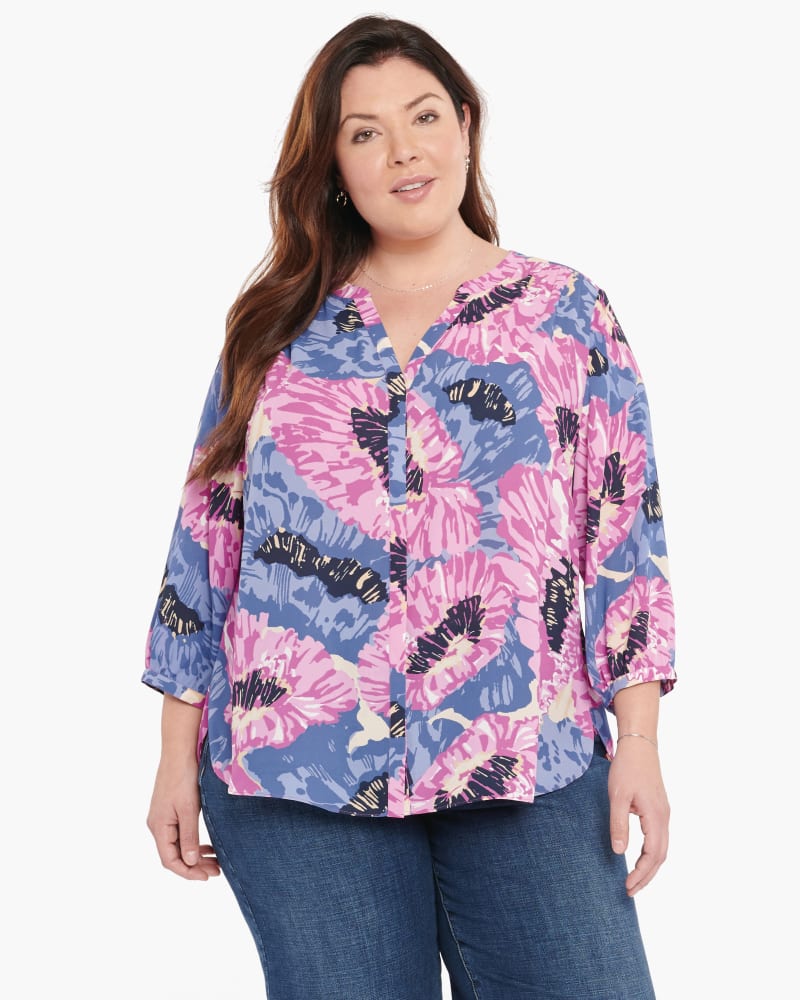 Front of a model wearing a size 0X Pintuck Blouse in Cadiz by NYDJ. | dia_product_style_image_id:166459